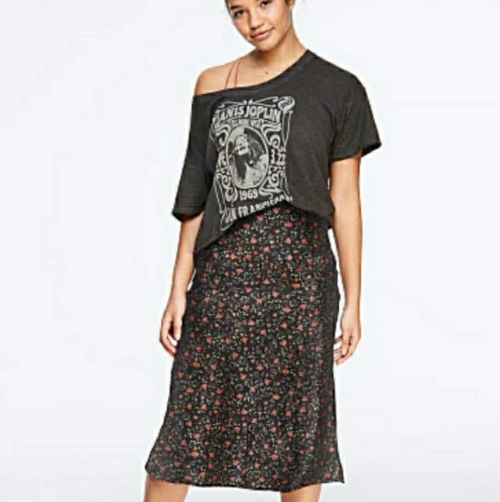 PINK Floral Satin Midi Skirt
